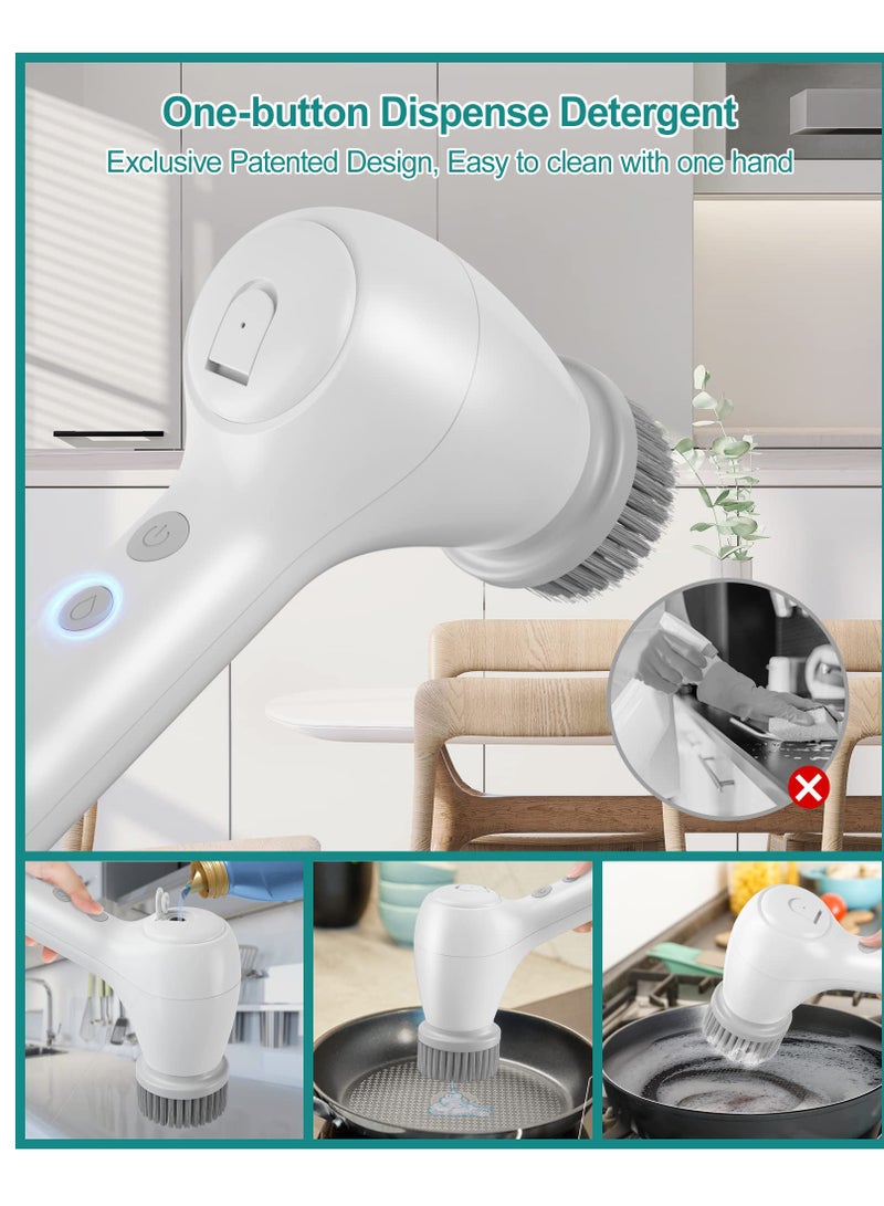 SYOSI Electric Spin Scrubber, Power Cleaning Brush with Auto Detergent Dispenser and 5 Replaceable Brush Heads Portable Handheld Scrubber for Bathroom, Kitchen, Wall, Oven, Dish, Tile, Tub, Floor - Image 2