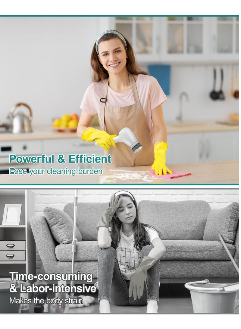 SYOSI Electric Spin Scrubber, Power Cleaning Brush with Auto Detergent Dispenser and 5 Replaceable Brush Heads Portable Handheld Scrubber for Bathroom, Kitchen, Wall, Oven, Dish, Tile, Tub, Floor - Image 3