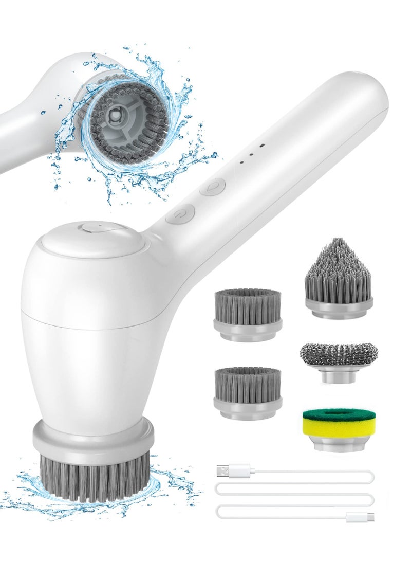SYOSI Electric Spin Scrubber, Power Cleaning Brush with Auto Detergent Dispenser and 5 Replaceable Brush Heads Portable Handheld Scrubber for Bathroom, Kitchen, Wall, Oven, Dish, Tile, Tub, Floor - Image 1