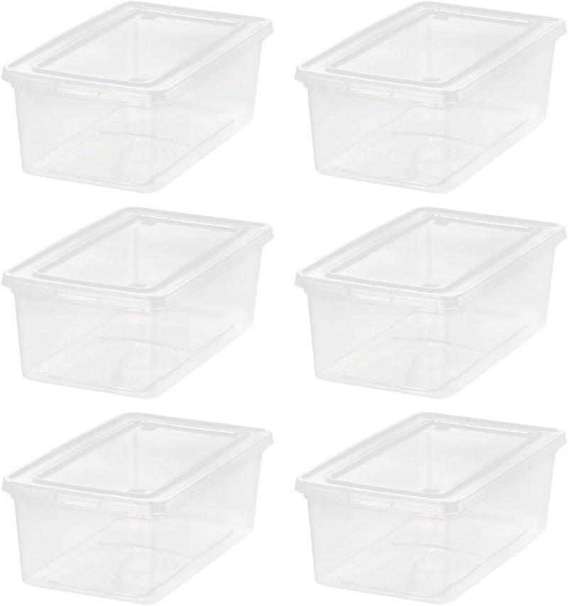 IrisUSA 6-Pack Storage Bins with Lids, 6 Quart - Crystal Clear, Shoe Boxes Stackable Containers Organize Shoes Closet Shelves, Teacher Tools Classroom Organization, Game - BPA-Free Plastic - Image 1