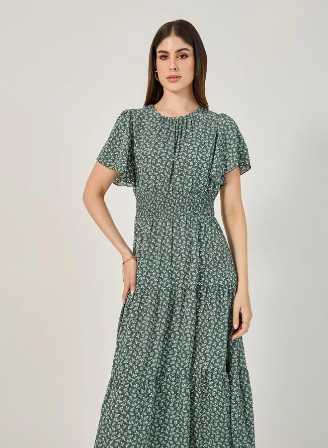 Styli Floral Flutter Sleeve Dress