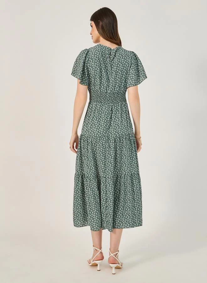 Styli Floral Flutter Sleeve Dress