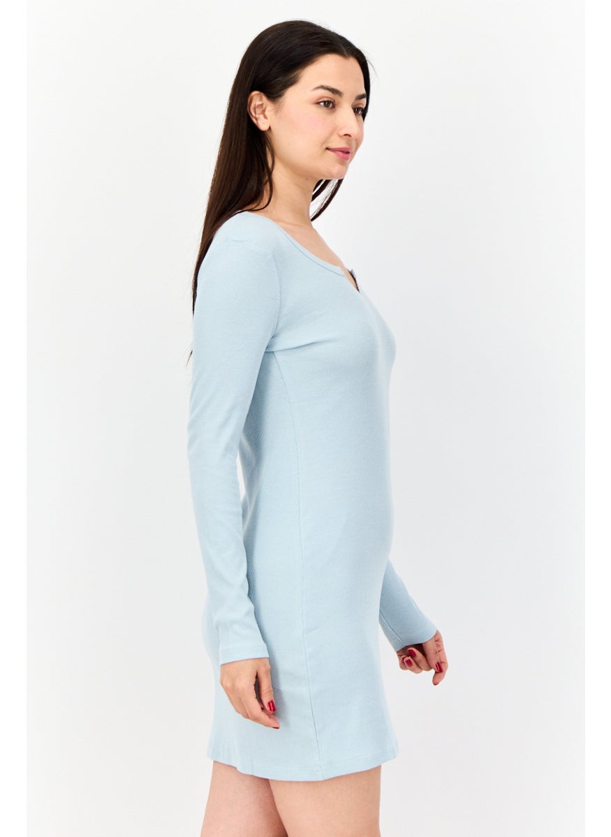 BRAVE SOUL Women Textured Mini Dress, Slate Blue  - Image 2