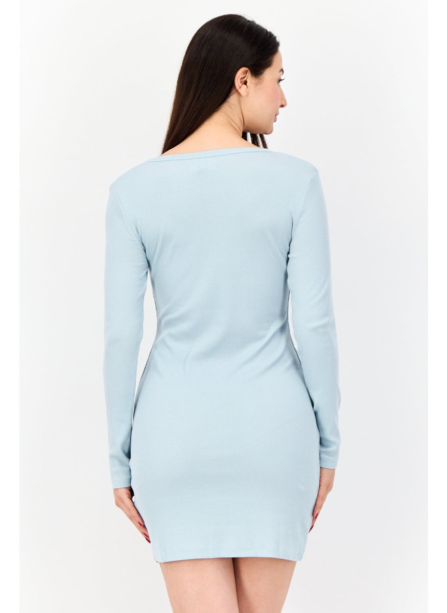 BRAVE SOUL Women Textured Mini Dress, Slate Blue  - Image 3