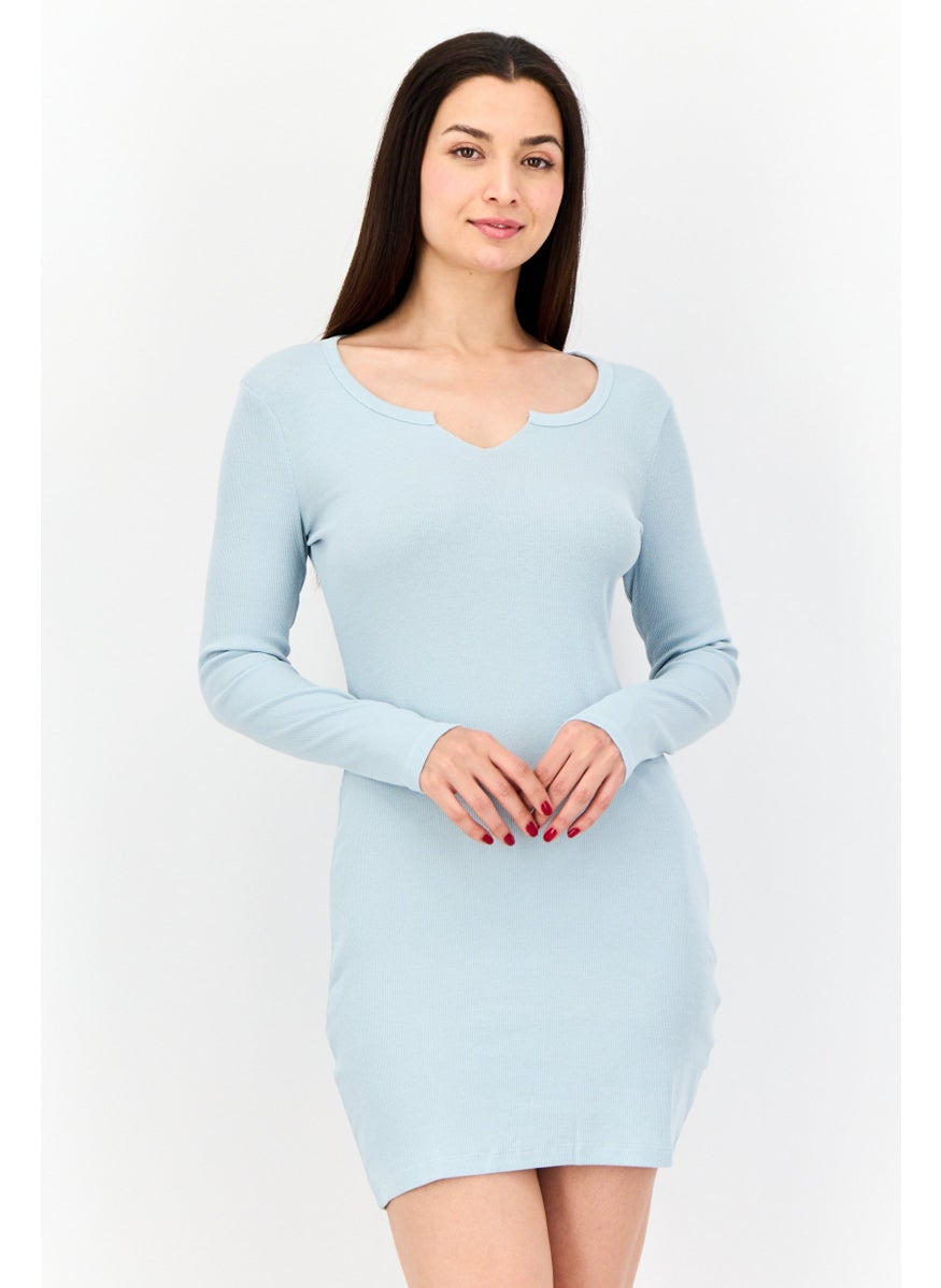 BRAVE SOUL Women Textured Mini Dress, Slate Blue  - Image 1