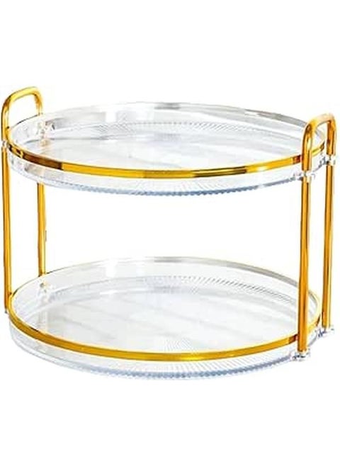 2 Tier Acrylic Multi Use Round Serving Trays with Golden Stand, Fruit Serving Dessert Tray, Cake Stand, Vanity Tray