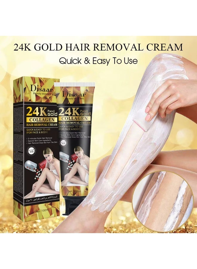 ديسار ديزار كريم إزالة الشعر جولد كولاجين 24 ك ناعم ولطيف 100 مل مزيل شعر مرطب ومغذي للجسم - Image 4