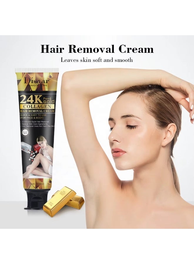 ديسار ديزار كريم إزالة الشعر جولد كولاجين 24 ك ناعم ولطيف 100 مل مزيل شعر مرطب ومغذي للجسم - Image 5