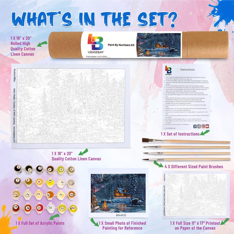 Ledgebay Paint by Numbers Kit for Adults: Beginner to Advanced Number Painting Kit - Fun DIY Arts & Crafts | Color by Numbers for Adults - Kits Include - (Aurora Bliss 16" x 20" Unframed) - Image 3