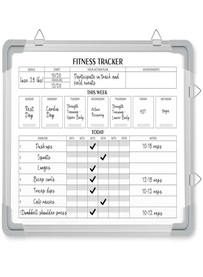 Lincia Fitness Tracker Whiteboard Workout Calendar for Home Gym Dry Erase Planner Hanging Removable to Do List for Wall Whiteboard with Aluminum Frame for Gym Fitness Program(16 * 12 Inch) - Image 1