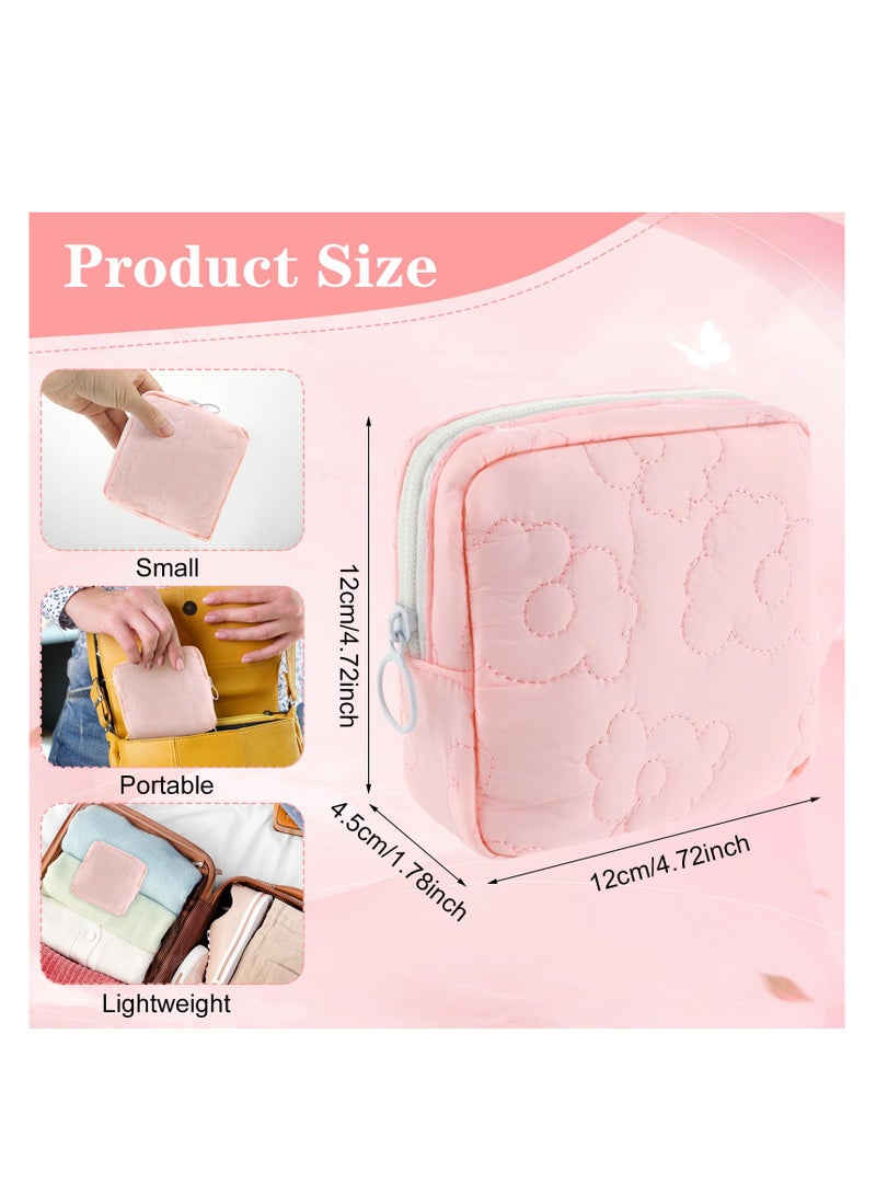 سيوسي قطعتان من حقيبة تخزين المناديل الصحية المطرزة، حقيبة تخزين المناديل الصحية، حقيبة تامبون مع أكياس كأس الدورة الشهرية، منظم الفوط الصحية بسحاب، للفتيات المراهقات (وردي + أبيض) - Image 3