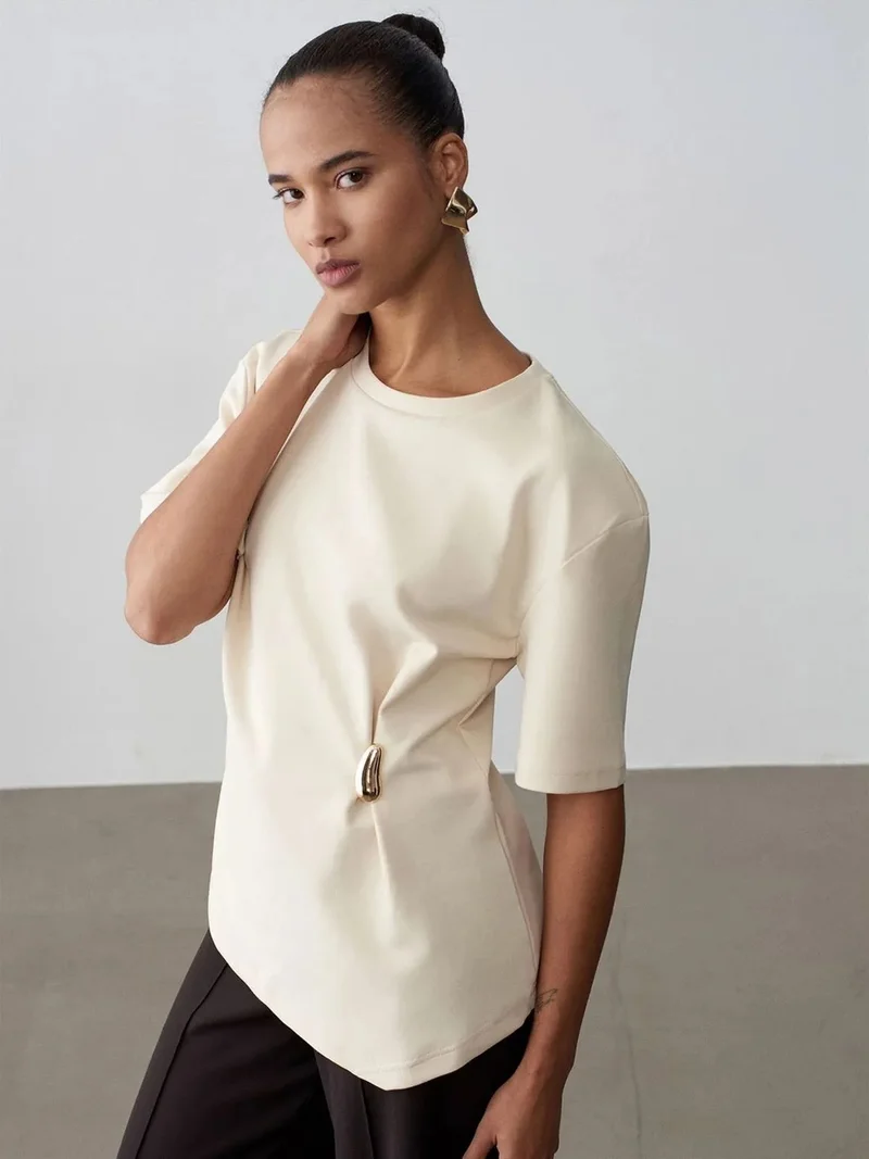 Dilvin DILVIN Women's Crew Neck Short-sleeve Jersey T-shirt