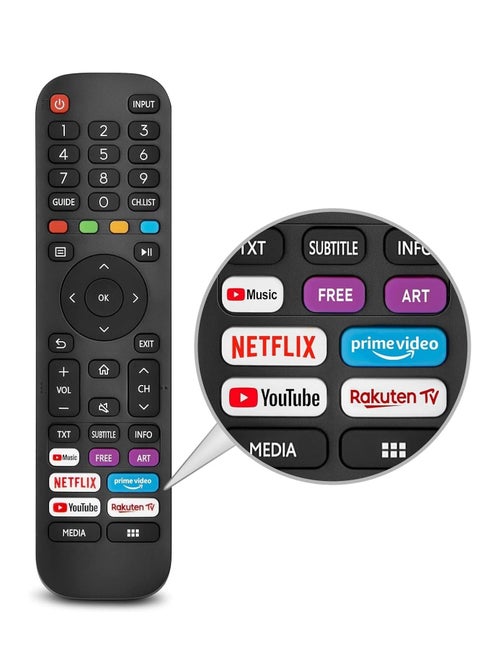 Universal Replacement for TV, New Upgraded Infrared Remote Control EN2G30H/EN2A30,with Netflix, Prime Video, YouTube, Rakuten TV Buttons