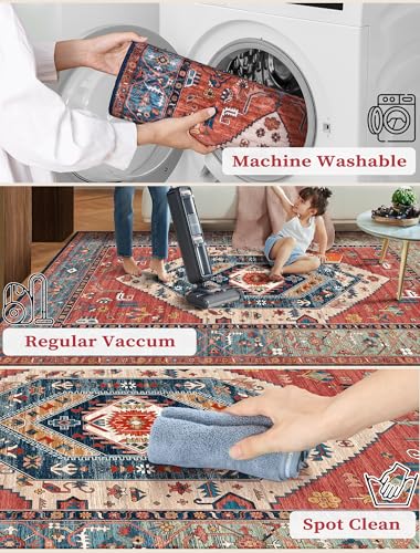 SERISSA Boho Washable Runner Rug, 2x6 Rug Runner Non-Slip Vintage Rust Hallway Kitchen Runner Rug Ultra Soft Print Distressed Tribal Floor Carpet Runner for Bedroom Bathroom Laundry Living Room - Image 2