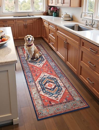 SERISSA Boho Washable Runner Rug, 2x6 Rug Runner Non-Slip Vintage Rust Hallway Kitchen Runner Rug Ultra Soft Print Distressed Tribal Floor Carpet Runner for Bedroom Bathroom Laundry Living Room - Image 1