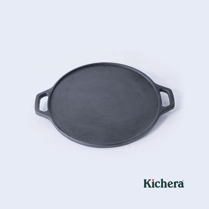 Kichera Pre Seasoned Double Loop Handle Cast Iron Dosa Tawa Roti Pan12Inch NonStick Cookware 30cm Diameter 3kg Weight Induction Friendly Pure ToxinFree - Image 2
