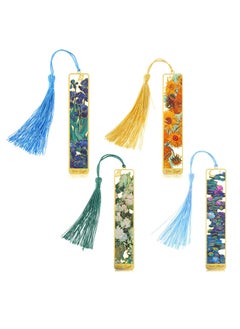 4Pcs Handmade Book Marks，Hollow Flower Metal Bookmarks with Tassels for Women Kids Student Teacher Book Lovers