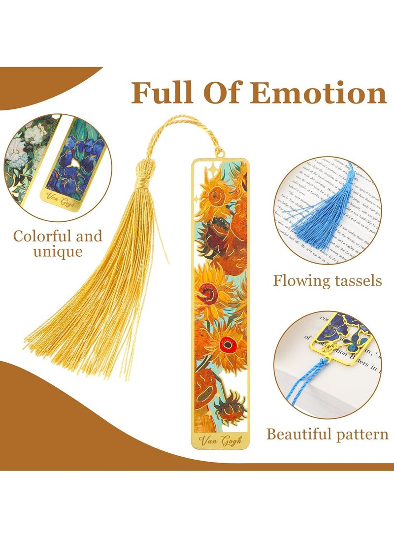 Oasisgalore - 4Pcs Handmade Book Marks，Hollow Flower Metal Bookmarks with Tassels for Women Kids Student Teacher Book Lovers - Image 1