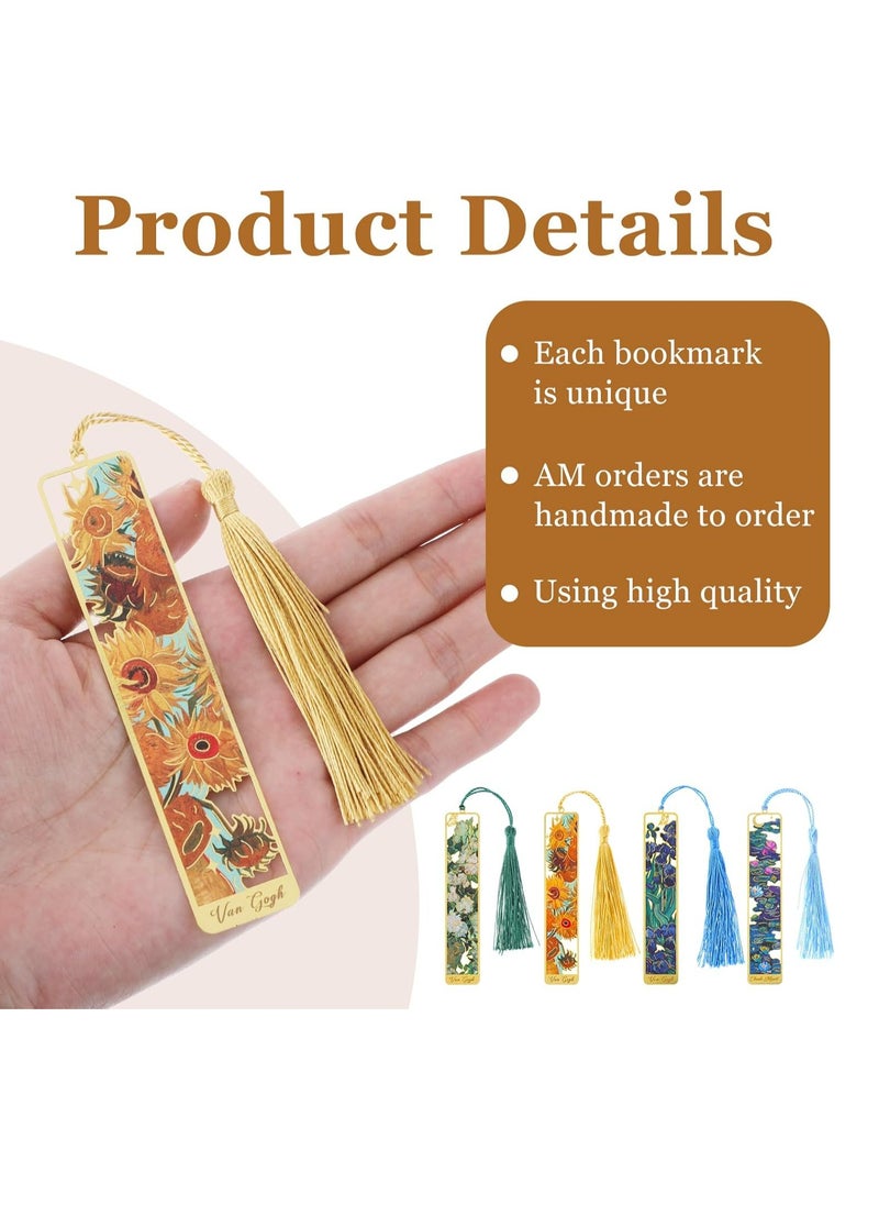 Oasisgalore - 4Pcs Handmade Book Marks，Hollow Flower Metal Bookmarks with Tassels for Women Kids Student Teacher Book Lovers - Image 1