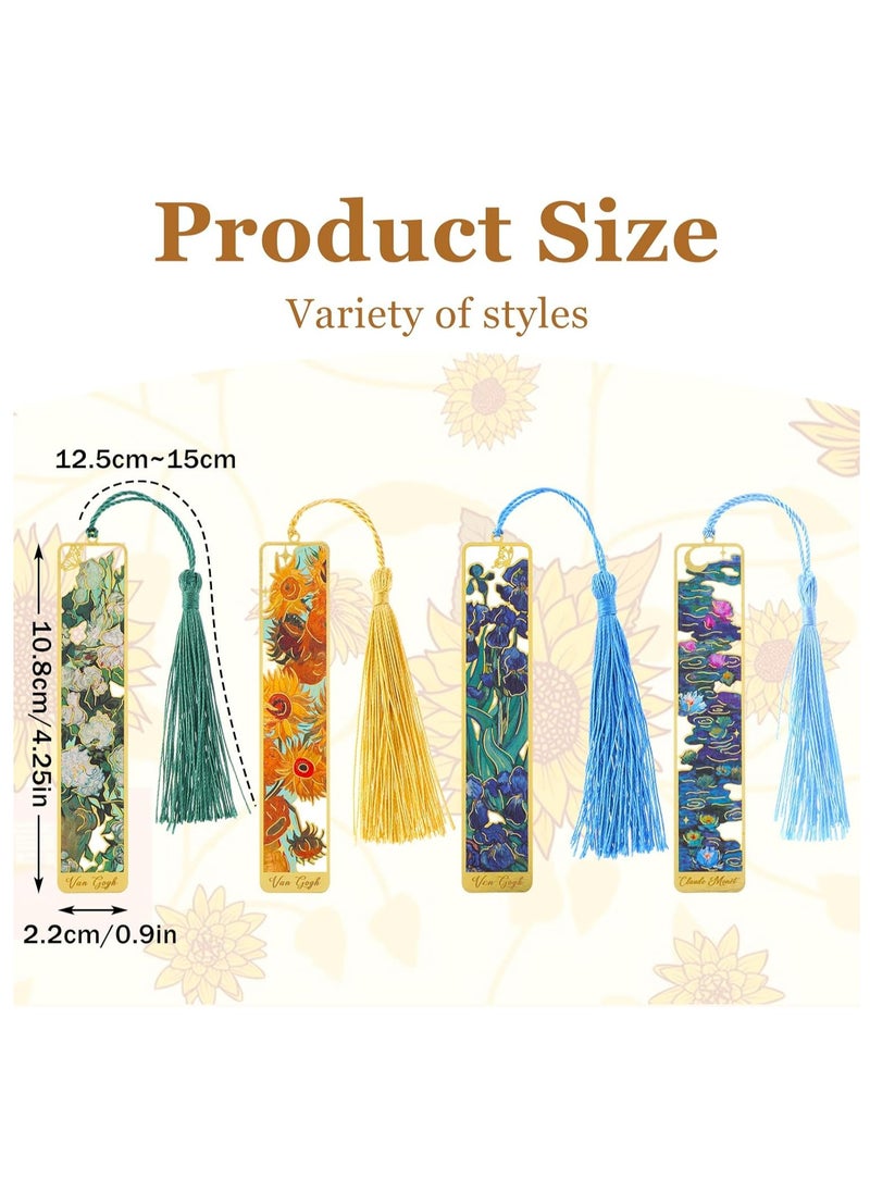 Oasisgalore - 4Pcs Handmade Book Marks，Hollow Flower Metal Bookmarks with Tassels for Women Kids Student Teacher Book Lovers - Image 1