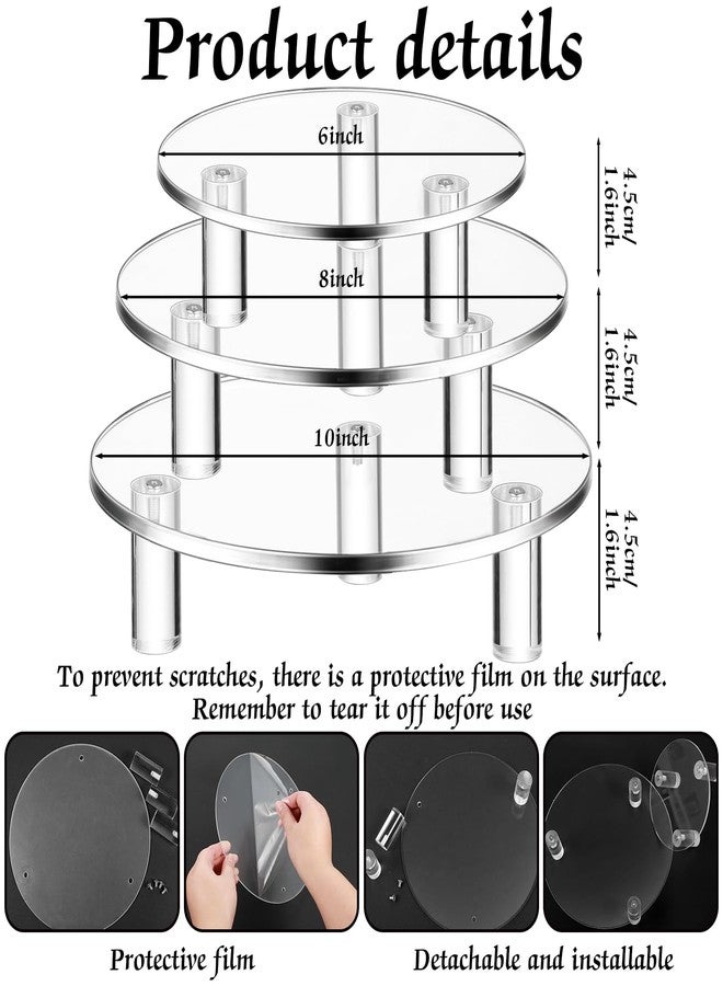 Lineshading 3 Pcs Round Acrylic Display Riser Clear Round Stands Clear Pedestal Riser Board for Cake Plant Dessert Jewelry Collectibles Cupcakes Figures Organizer Home Decor Wedding Birthday Party(6'',8'',10'') - Image 2