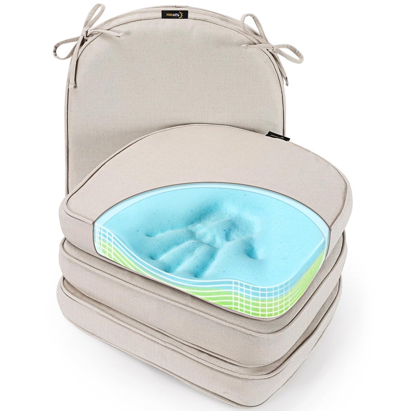 SUNROX Gel Memory Foam Chair Cushions, FadeShield Water-, Stain-Resistant Durable Reversible Seat Cushion Pads with Ties for Indoor/Outdoor Kitchen Dining Office, 17"x16", Set of 4, Cream - Image 1