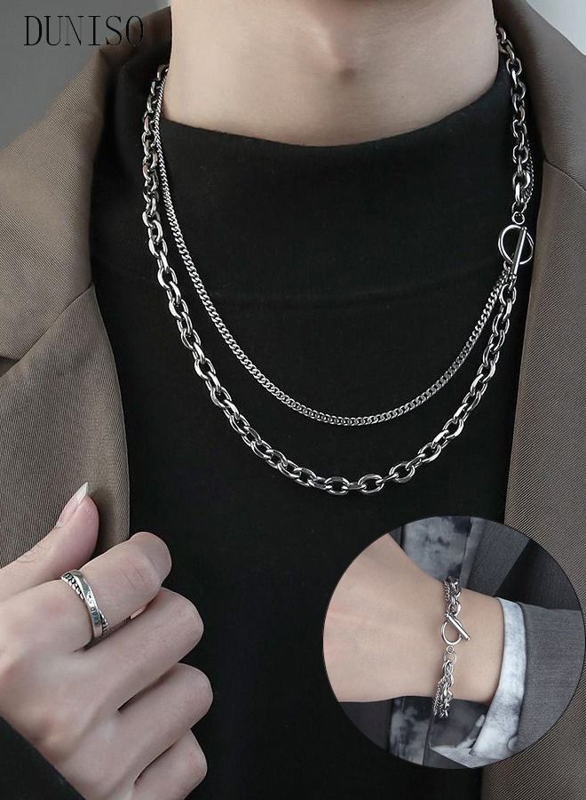 DUNISO Fashionable Necklace and Bracelet Chain set Cool Sweater Chain for Men and Women Jewelry Gift for Lover and Friend  - Image 1