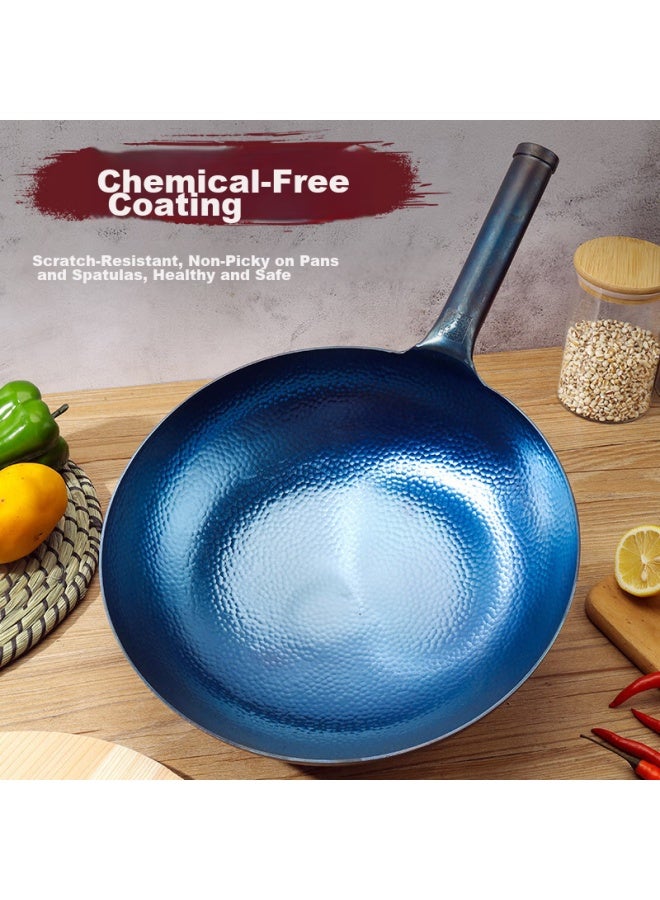 Gold Deposit Jin Cun Zhangqiu Wok Iron Pan Stir-fry Pan Round Bottom Household Non-coated Traditional Hammer-stamped Iron Handle 32cm Pre-seasoned - Image 4