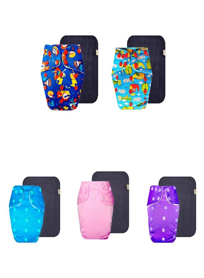Dumbledo Premium Cloth Diaper with Black Insert (Pack of 5) | Hypoallergenic | 6-Layer Absorbent Pad | Adjustable Snaps | All-Day Wear | 3 Months - 3 Years | Unisex Baby - Image 1
