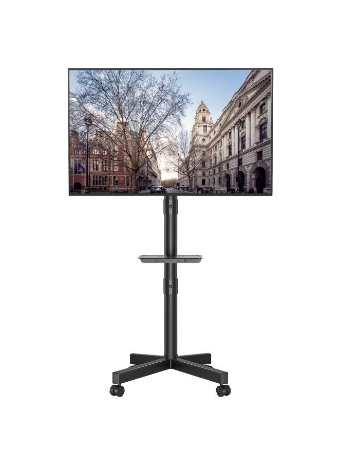 Arabest Stand on Wheels, Tilting, Height-Adjustable Rollable TV Stand with Media Tray for 24-60 Inch LED, LCD, OLED Flat and Curved TVs, Holds up to 45kg - Image 1