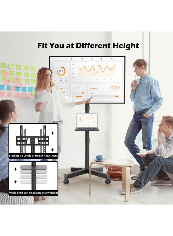 Arabest Stand on Wheels, Tilting, Height-Adjustable Rollable TV Stand with Media Tray for 24-60 Inch LED, LCD, OLED Flat and Curved TVs, Holds up to 45kg - Image 4