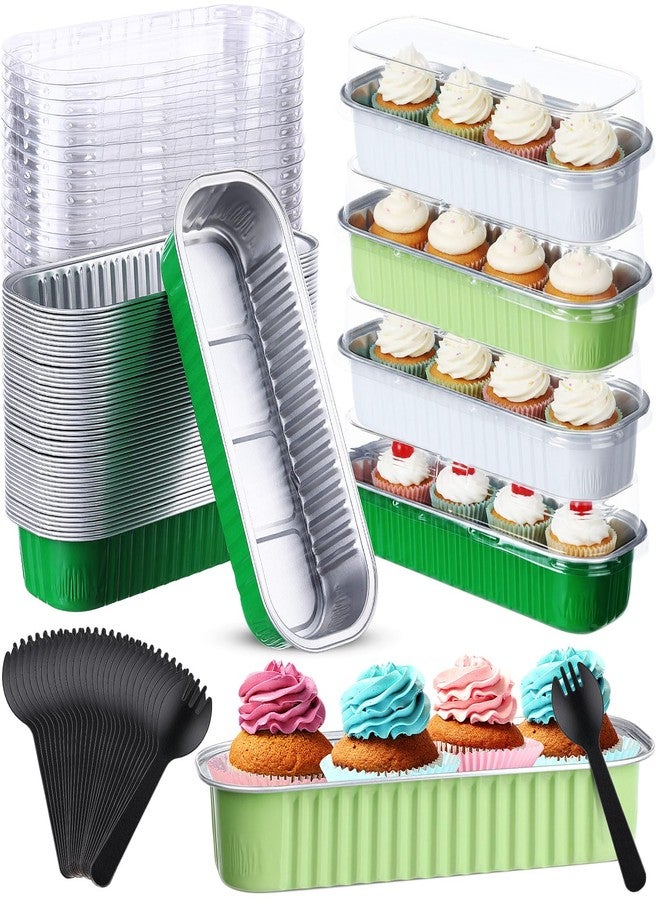 Blushtier 540 Pcs Sage Green Mini Loaf Pans with Lids and Spoons 6.8 oz Rectangular Aluminum Foil Baking Pans Mini Cake Tins for Wedding Birthday Party - Image 1