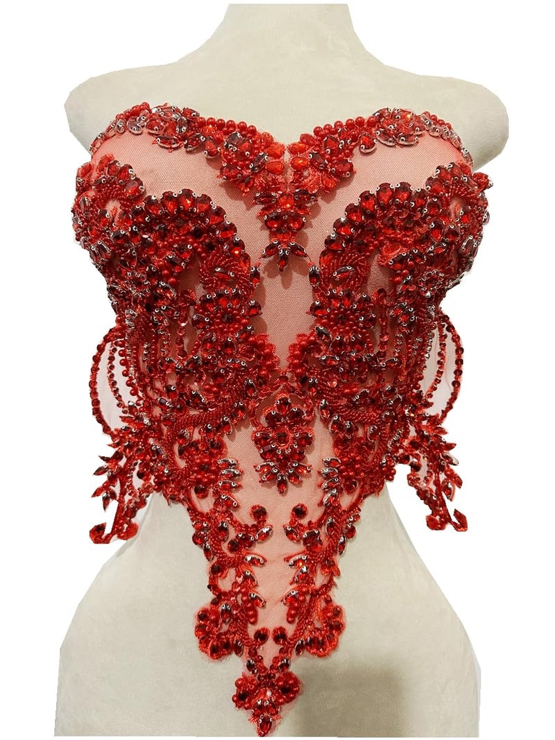 Zbroh دانتيل مزين بالأحجار الكريمة الحمراء والزرقاء والذهبية والخضراء لتطريز الأقمشة وإكسسوارات الملابس الحمراء