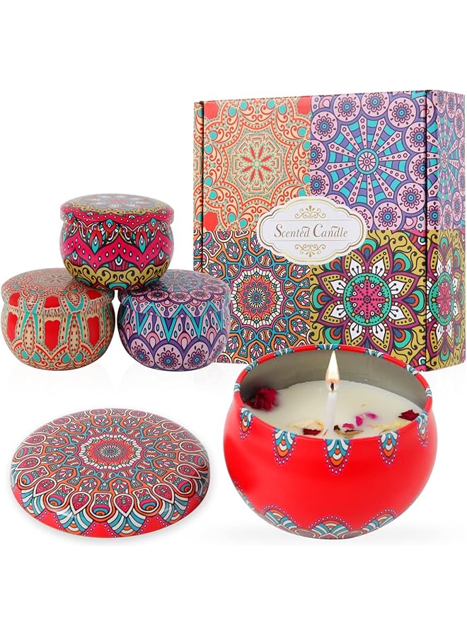 4Pack Scented Candles Gift Set for Women, Rose Cocoa Lavender Lemon 4 Scents for Meditation, Bath, Yoga, Soy Wax Aromatherapy Candles for Sister Presents Various Festivals Gift Sets