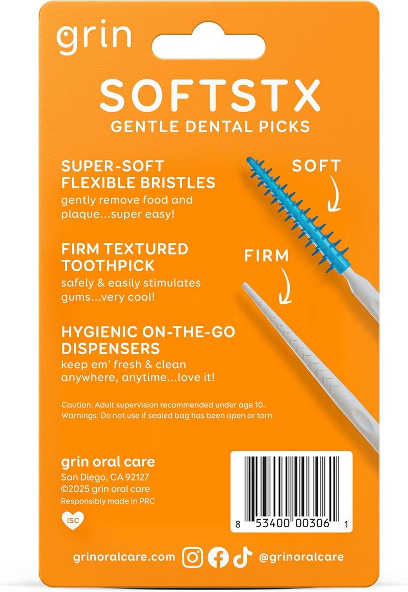 Grin Softstx Gentle Dental Picks, 90 Count - Soft Flexible Bristles for Plaque Removal - Image 2
