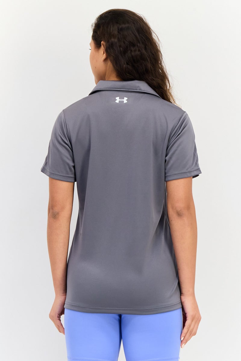 UNDER ARMOUR تي شيرت بولو نسائي بأكمام قصيرة فضفاضة، رمادي - Image 3
