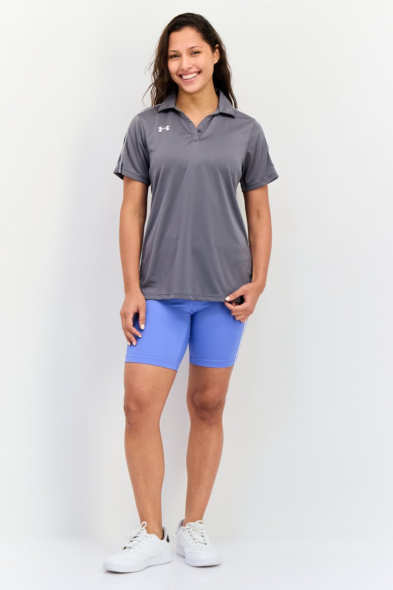 UNDER ARMOUR تي شيرت بولو نسائي بأكمام قصيرة فضفاضة، رمادي - Image 4
