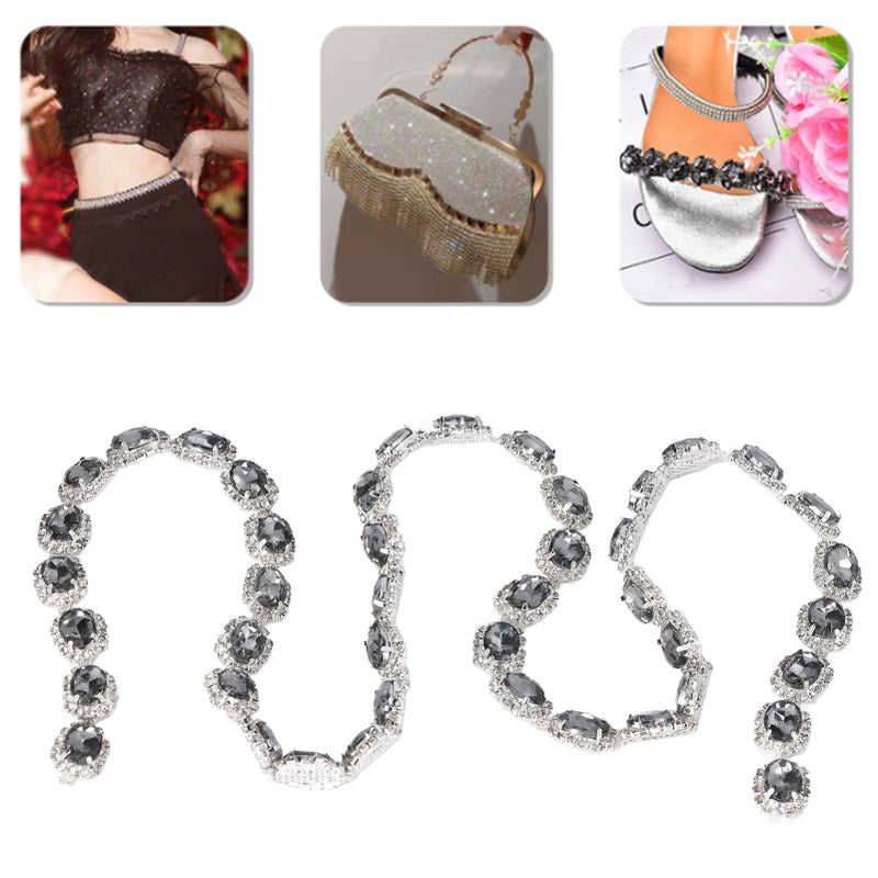 Crystal Rhinestone Chain 1 Yard 1.5cm Wide Transparent Grey Shiny Fashion Crystal Rhinestone Chain DIY Crafts Decoration - Image 1