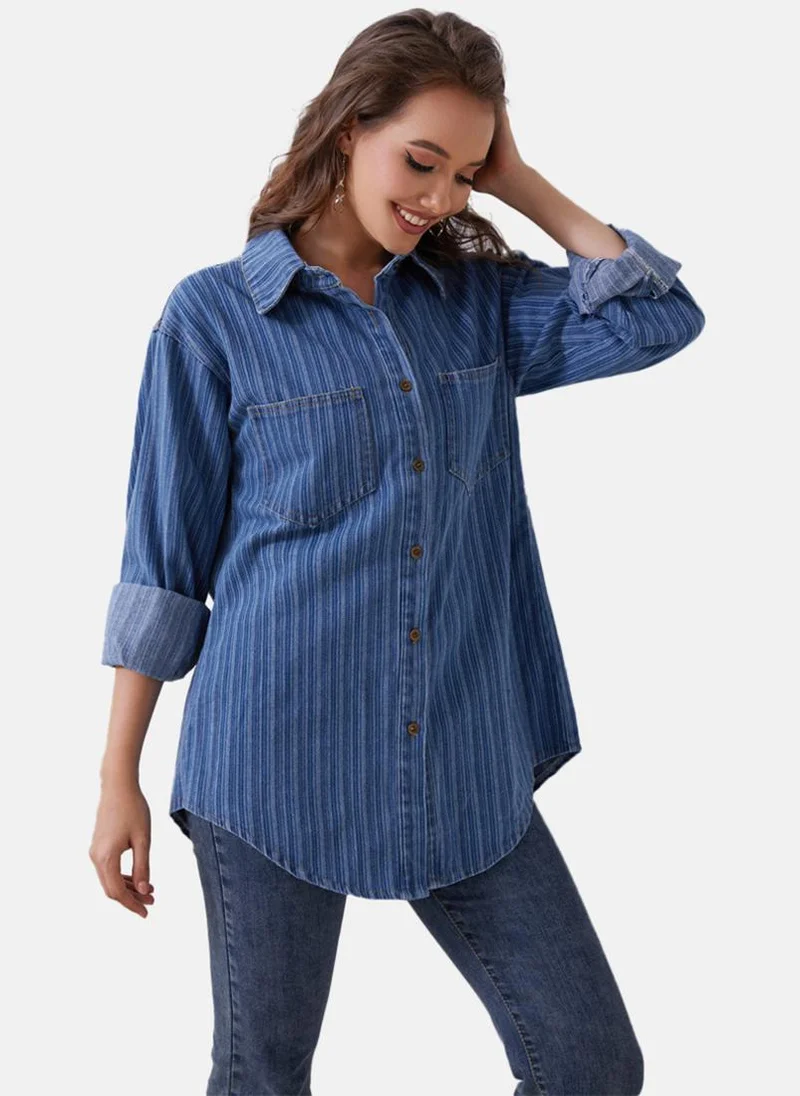 يونيكي Blue Regular Fit Spread Collar Long Sleeves Shirts