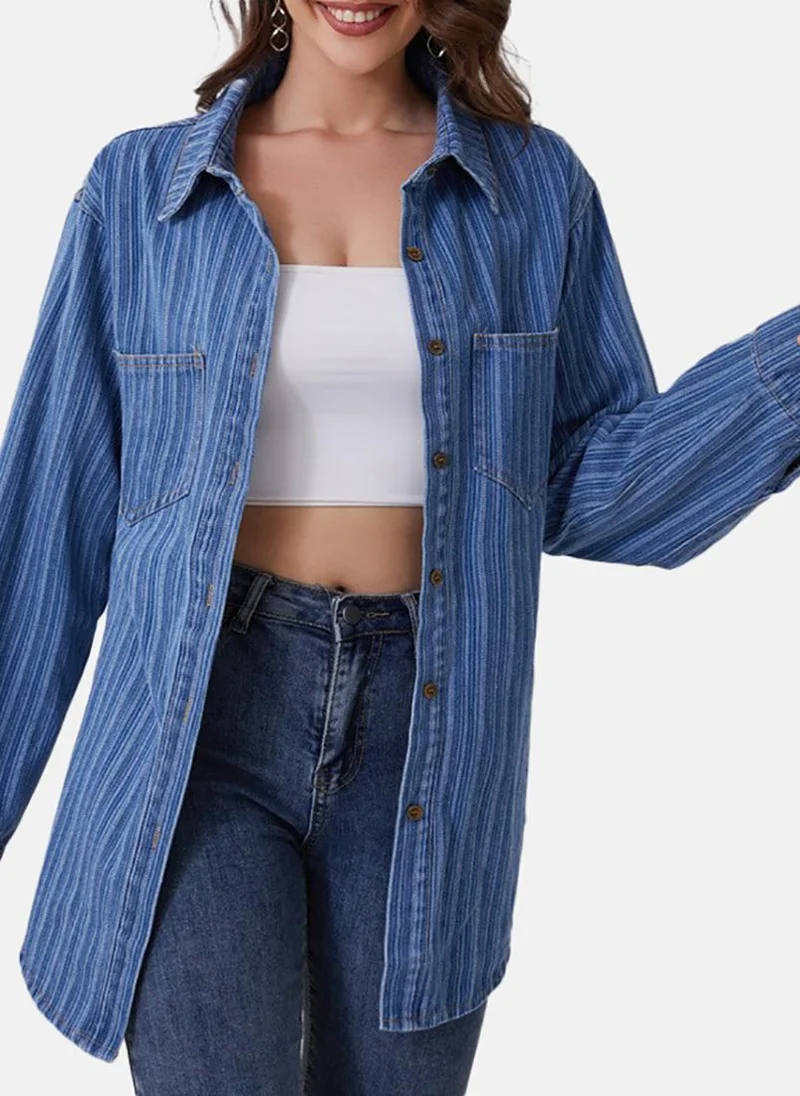 يونيكي Blue Regular Fit Spread Collar Long Sleeves Shirts