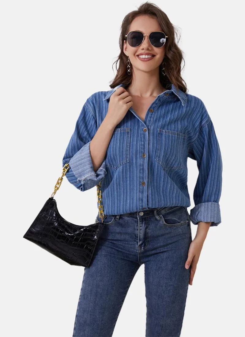 يونيكي Blue Regular Fit Spread Collar Long Sleeves Shirts