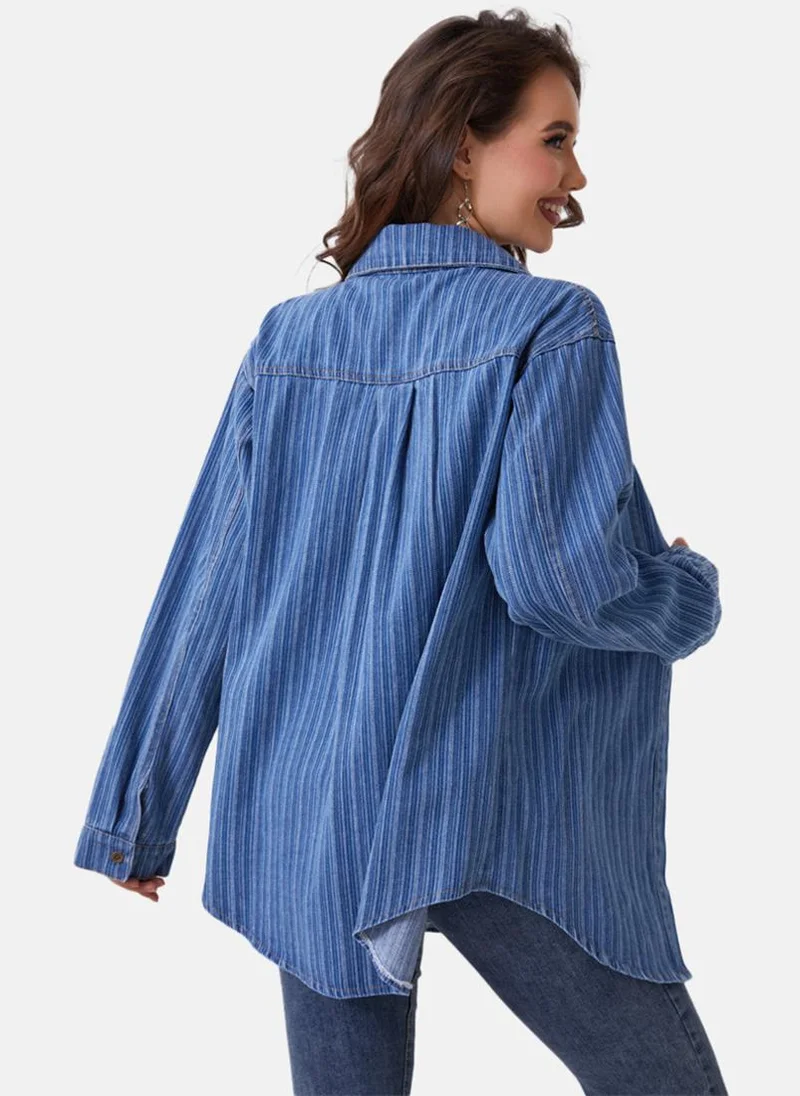 يونيكي Blue Regular Fit Spread Collar Long Sleeves Shirts