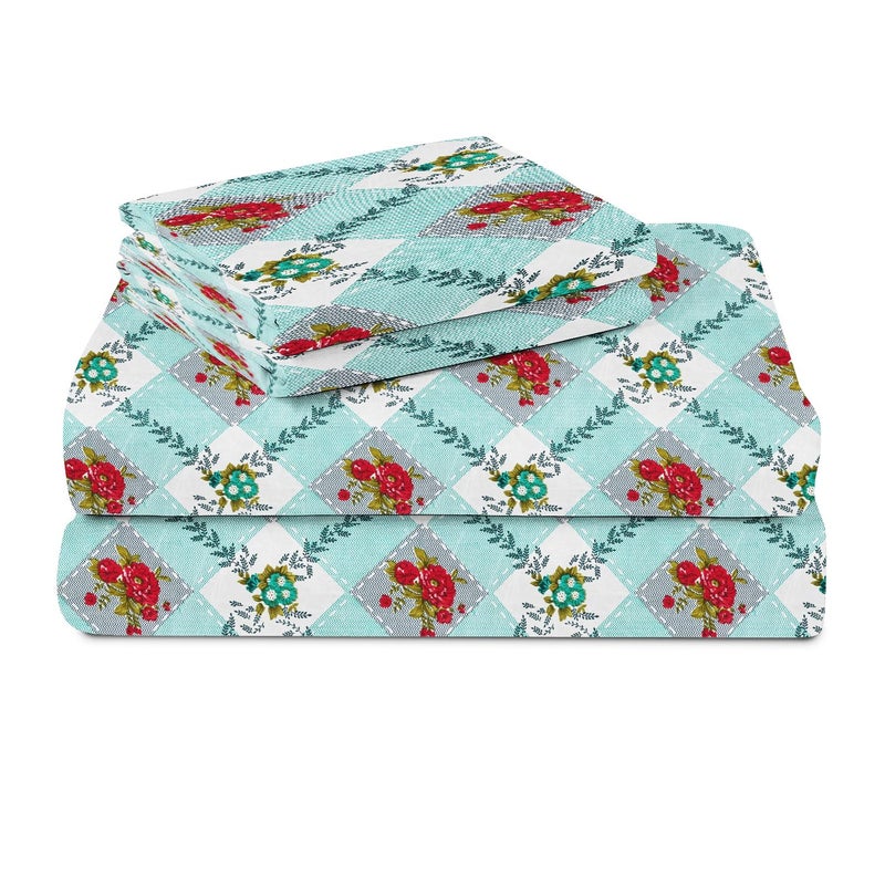 BSB HOME مجموعة ملاءات سرير مزدوج من BSB HOME 100% قطن | 144 TC ناعمة وقابلة للتنفس | طباعة وردة زرقاء سماوية مع 2 غطاء وسادة | خالية من التجاعيد | لغرفة النوم والهدايا (90 × 90 بوصة) - Image 5