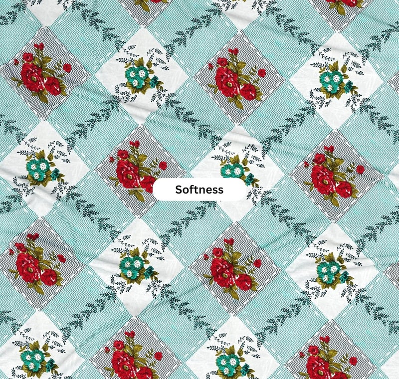 BSB HOME مجموعة ملاءات سرير مزدوج من BSB HOME 100% قطن | 144 TC ناعمة وقابلة للتنفس | طباعة وردة زرقاء سماوية مع 2 غطاء وسادة | خالية من التجاعيد | لغرفة النوم والهدايا (90 × 90 بوصة) - Image 3