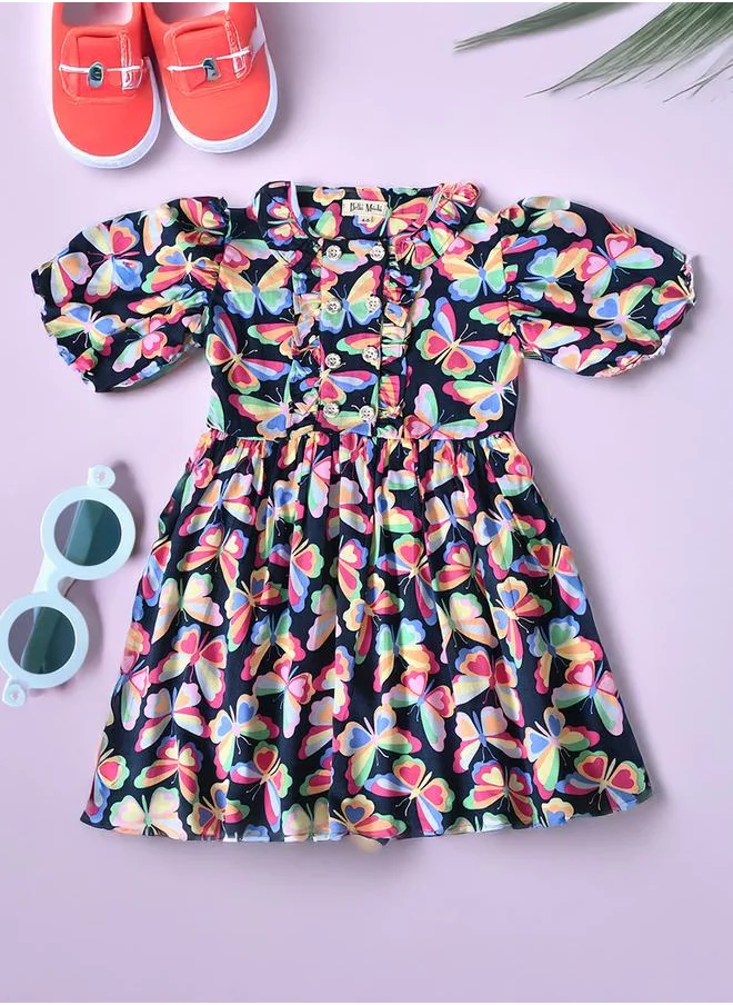 BELLA MODA Bella Moda All-Over Butterfly Print Balloon Sleeves Dress
