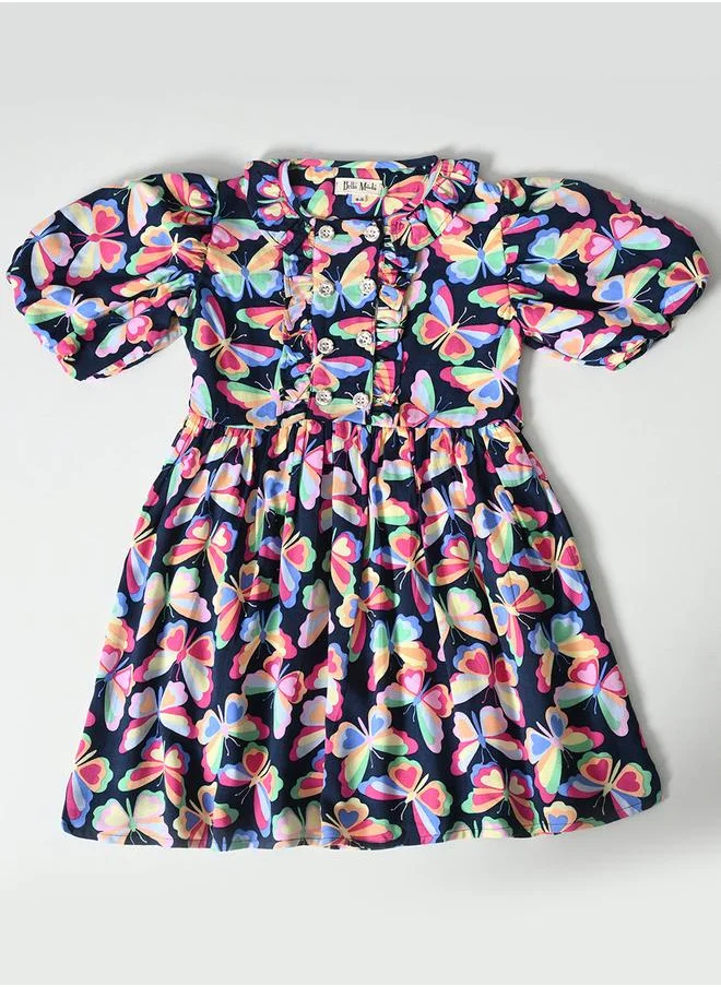 BELLA MODA Bella Moda All-Over Butterfly Print Balloon Sleeves Dress