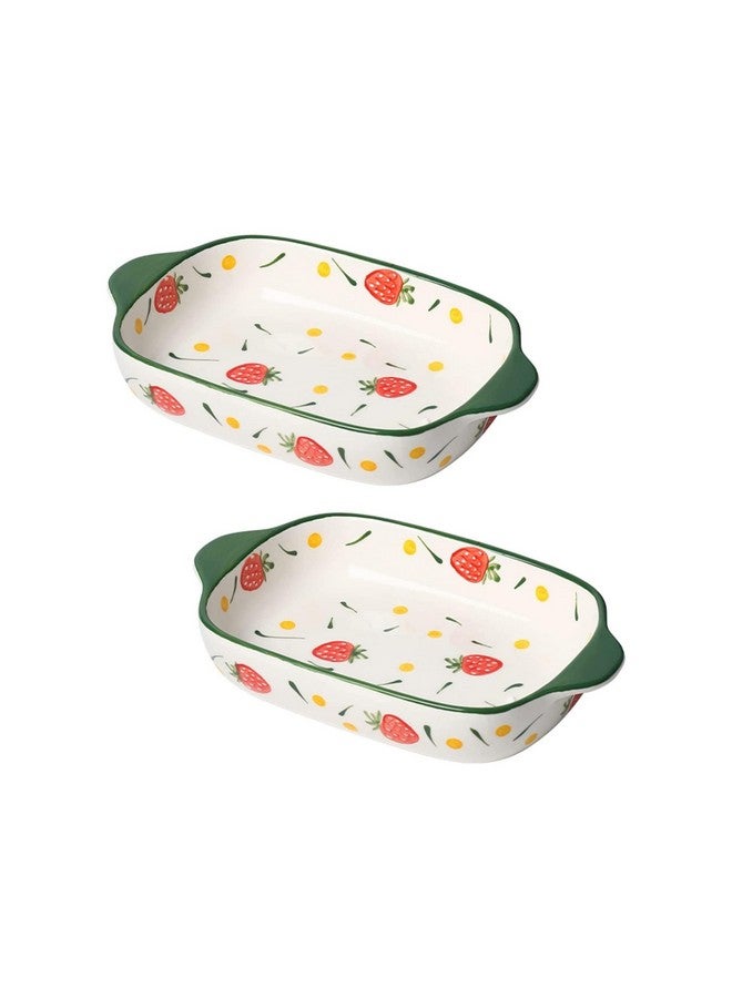 OLWICK أطباق خبز سيراميك مستطيلة OLWICK®، أطباق كسرولة للفرن، صواني لازانيا عميقة مع مقابض للمطبخ، 600 مل، عبوة من 2، أخضر داكن - Image 1