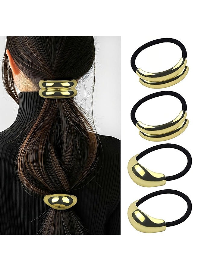 4-Piece Gold Metal Hairband,Elastic Ponytail Holder for Women, Elegant and Versatile Hair Accessories - Image 1