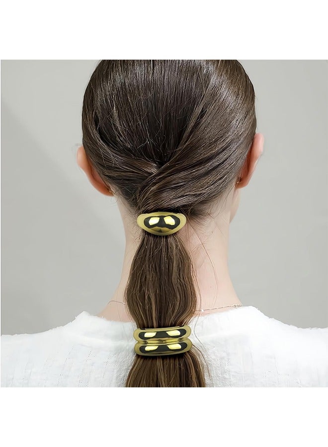 4-Piece Gold Metal Hairband,Elastic Ponytail Holder for Women, Elegant and Versatile Hair Accessories - Image 3