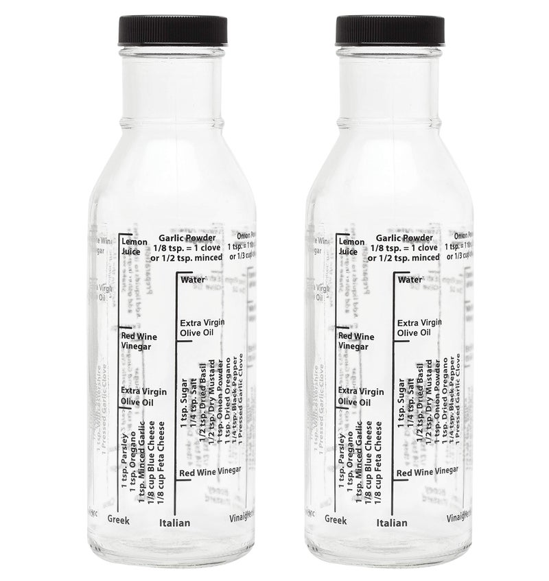 Kolder Salad Dressing Mixer Bottle with 8 Light Recipes Glass 13Ounce Set of 2